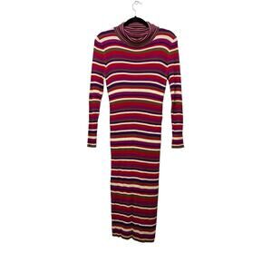 NWT Lisa Say Gah Virgine Stripe Long Sleeve Ribbed Turtleneck Dress